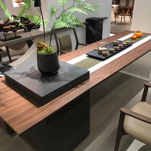 白蜡木茶桌椅组合禅意岩板亚克力悬浮茶台家用客厅茶室家具 新中式