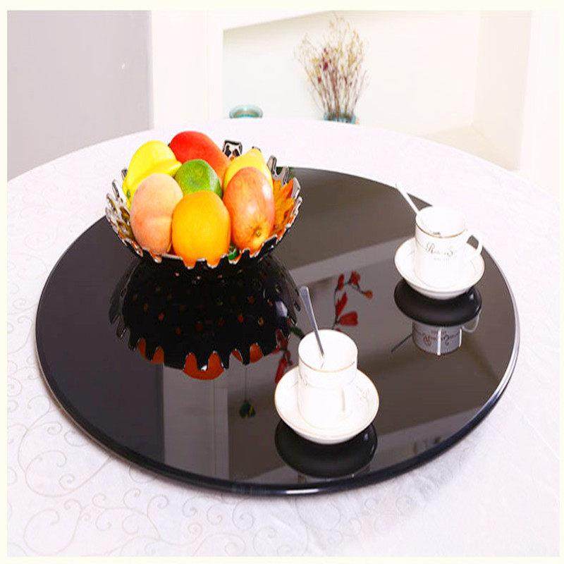 圆形圆桌餐桌黑色钢化玻璃桌面饭桌茶几大圆台面定制拍照家用转盘