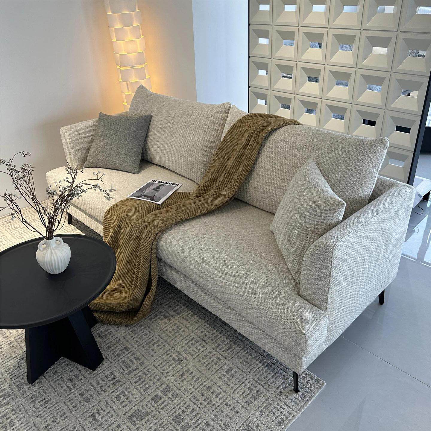 意式轻奢高级棉麻布艺沙发小户型现代简约直排极简三人位沙发组合