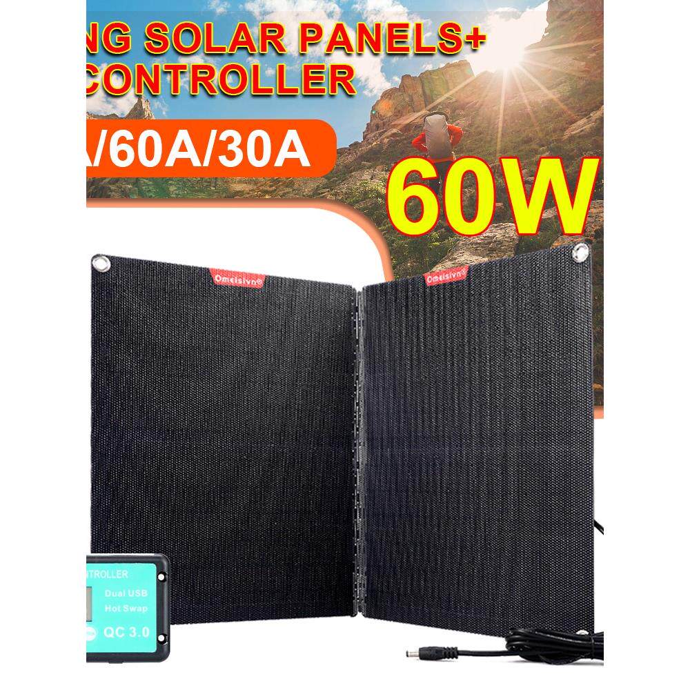 单晶Etfe太阳能电池板可折叠防水便携式60W18V与控制器充电12V抗