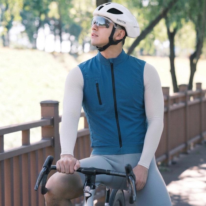 春秋男士骑行马甲风衣轻便防风防水自行车服双开拉链口袋透气网布