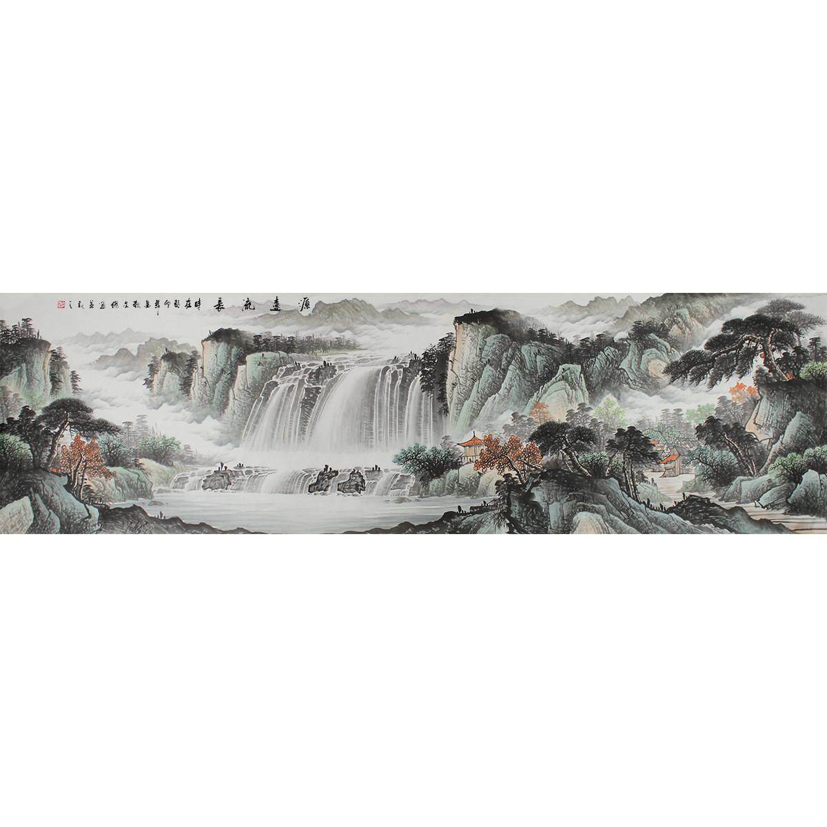 八尺对开蒋文杰纯手绘国画山水画水墨源远流长客厅装饰画中式挂画