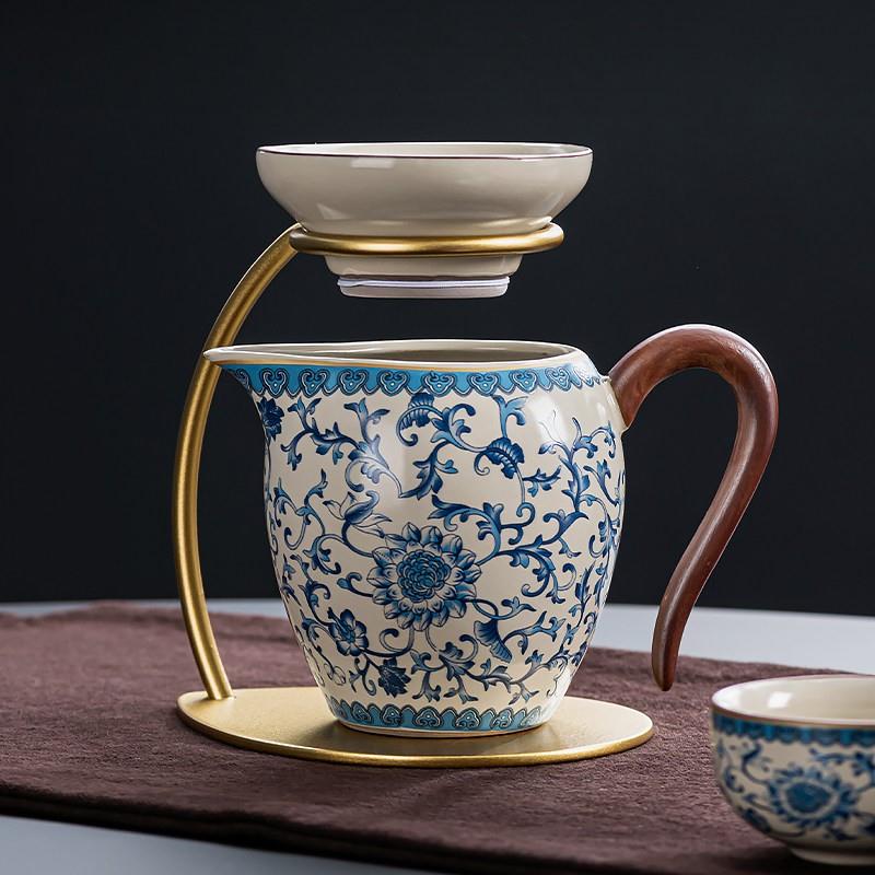 青莲汝窑公道杯茶漏一体分茶器陶瓷泡茶茶水过滤茶滤网茶海套装