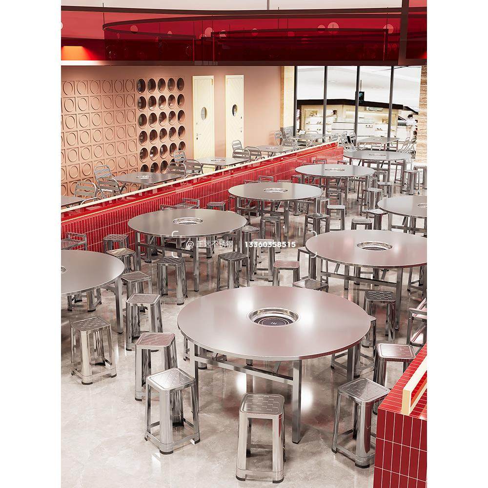 不锈钢折叠火锅桌加厚商用韩式烤肉桌烧烤桌户外一体式方桌圆形桌