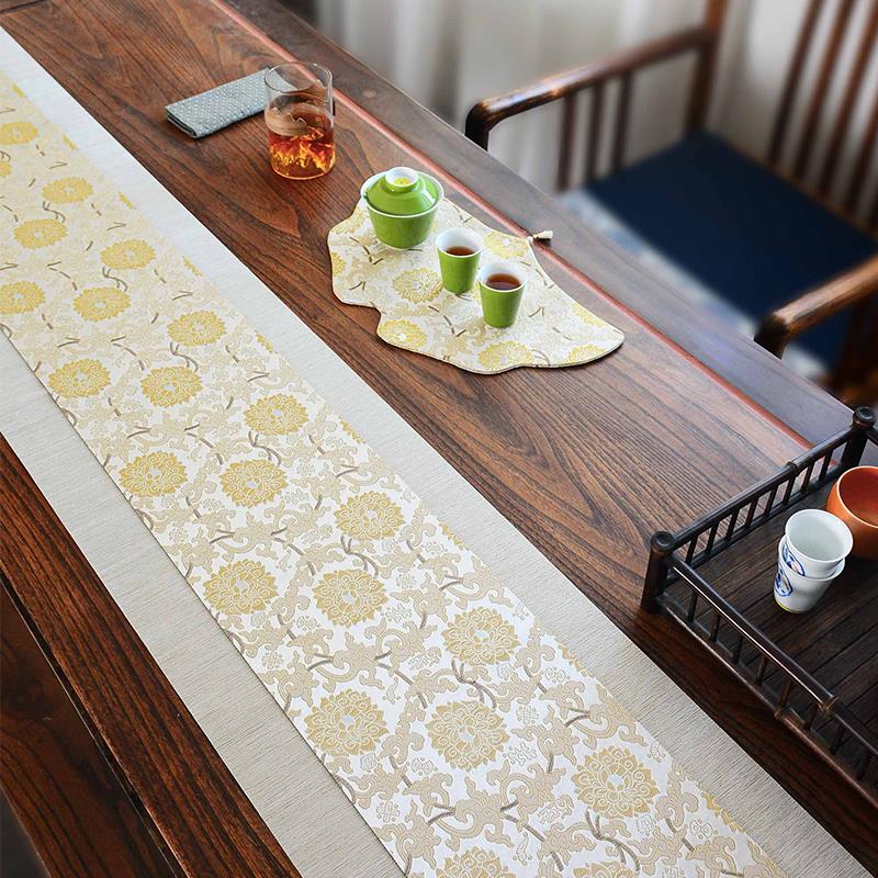 织锦缎茶席新中式渐变织花茶桌旗茶垫布艺轻奢茶台茶几布茶道零配