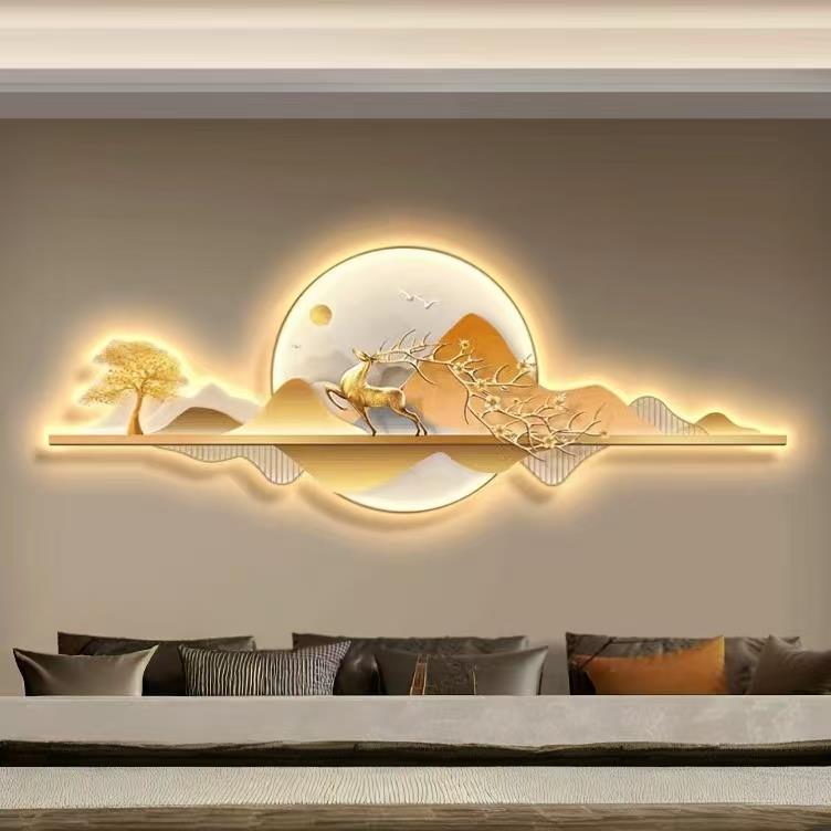 新款led灯光画客厅装饰画沙发背景墙带灯挂画新中式现代大气壁画