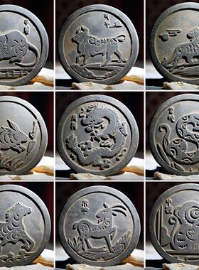 蛇年十二生肖彷古建筑瓦当秦汉砖拓印传拓片研学工具模板书房摆件