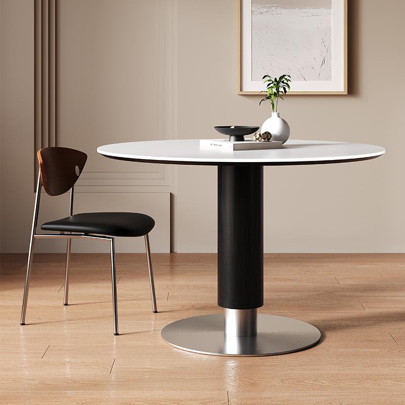 中古圆桌洞石岩板饭桌家用小户型设计师简约休闲桌德利丰圆形餐桌