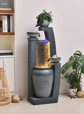 现代简约流水摆件循环水景观室内客厅入口大厅财富地板装饰旁边的