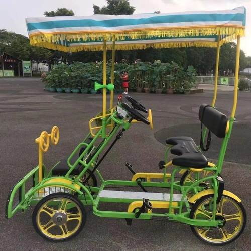 云南亲子脚踏车自行车四轮景区双排观光车双人四人三轮带篷脚踏车