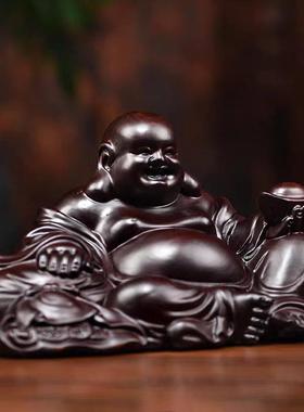 木雕弥勒佛装饰品乌木实木汽车钟摆礼品风水镇屋家庭电视柜装饰财
