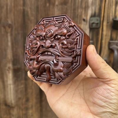 龙虎山发货雷击枣木太极狮咬剑挂件吞口兽睚眦门神门对门挂牌