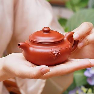 正宗宜兴紫砂壶名家纯手工全原矿朱泥大红袍家用泡茶壶具堆花仿古
