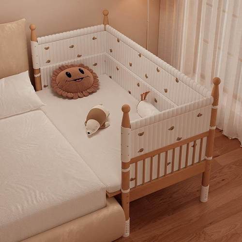 轩嘉家居榉木儿童拼接床实木婴儿床宝宝小床边床带护栏加高可定制