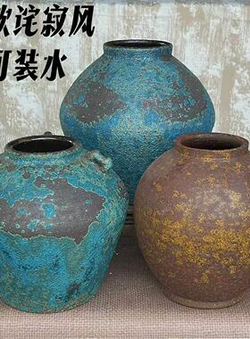 诧寂复古台面陶瓷花瓶黑色客厅摆件粗陶罐餐桌插花器陶艺民宿长吉