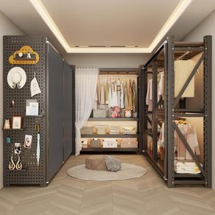 货架式衣柜落地多层置物架家用开放式防尘衣帽架卧室推拉门挂衣架