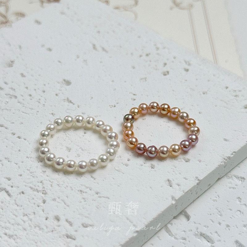 甄奢《指尖萤火》3-3.5mm baby 极光淡水akoya珍珠软戒指弹力手圈