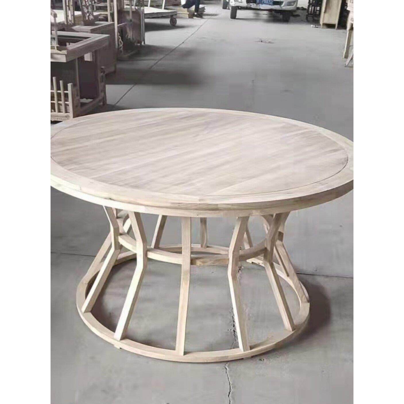 榆树圆桌新中国风餐桌茶几实木餐厅吃卓白峰简单家具转盘茶几茶几