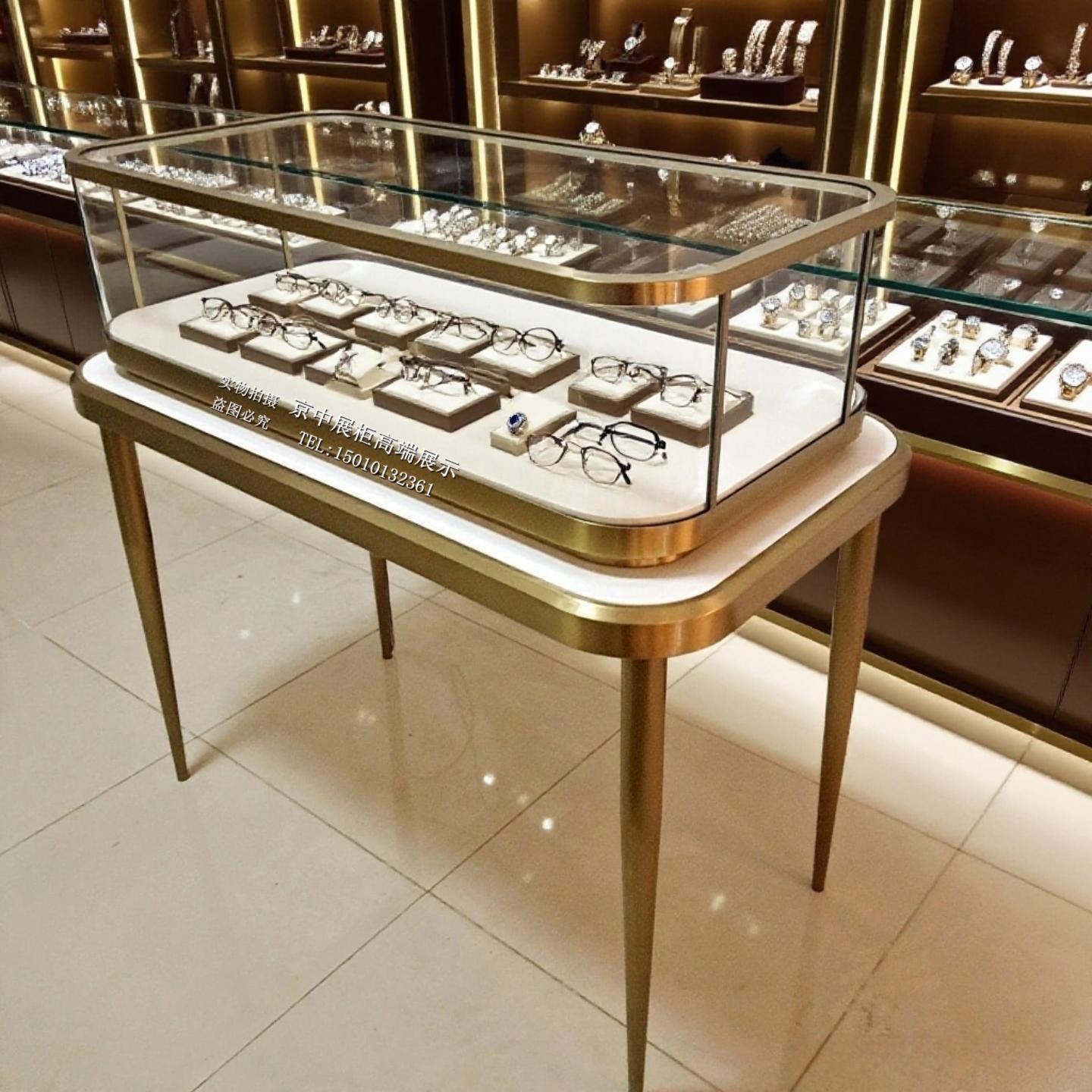 珠宝首饰展示柜台精品货架玻璃展柜高定圆角不锈钢黄铜展示柜定做