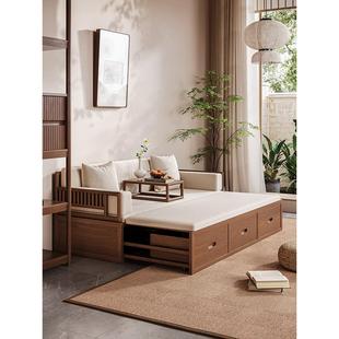 集鑫新中式风格实木沙发罗汉床客厅家新宋美学床滑动床两用