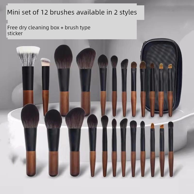 简斯12支迷你化妆刷套装便携羊毛点彩刷短杆眼影刷遮瑕旅行装送包