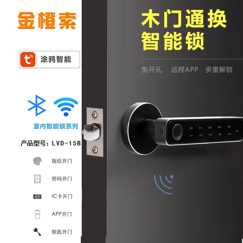 涂鸦智能家家居电子指纹密码刷卡锁室内房门木门办公球形单舌