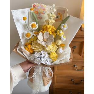 成品手工编织毛线钩针向日葵垂耳兔混搭浪漫花束毕业礼物送女友