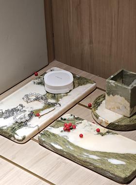 绿野仙踪轻奢托盘家用大理石置物盘首饰收纳绿色大理石香薰盘摆件