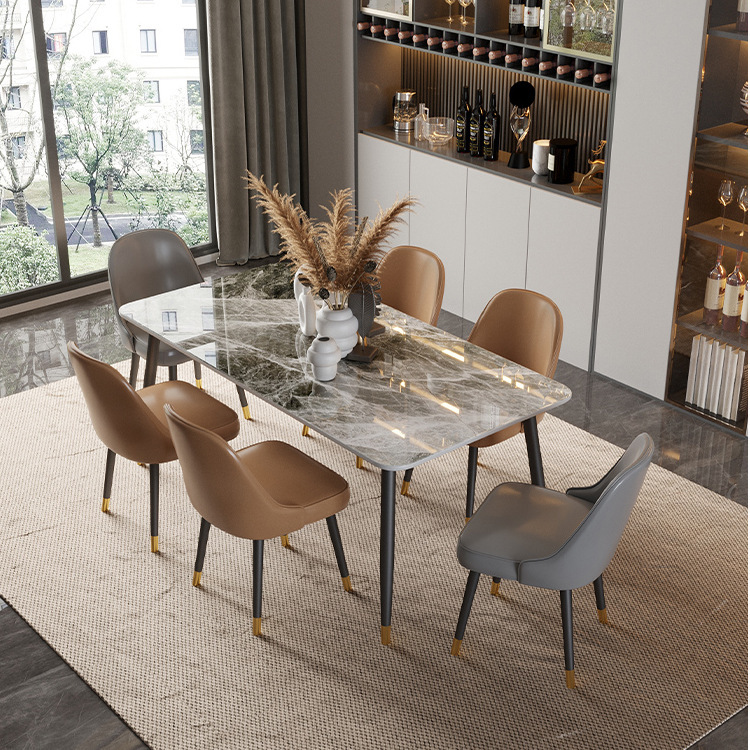 北欧简约岩板餐桌小户型客厅成套吃饭桌网红奶茶店餐厅餐桌椅组合
