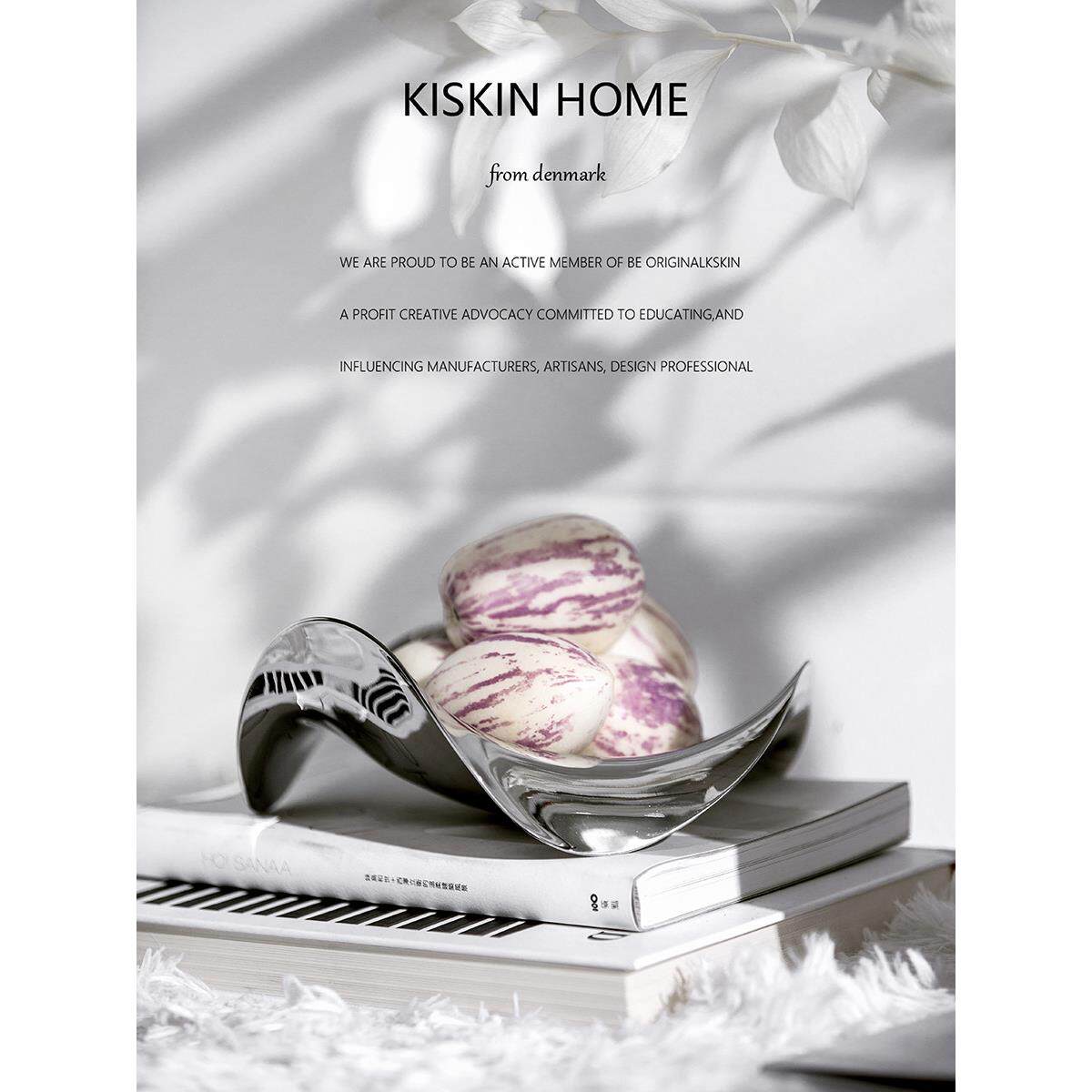 KisKin欧式现代创意不锈钢干水果盘碟轻奢风客厅茶几家居金属摆件