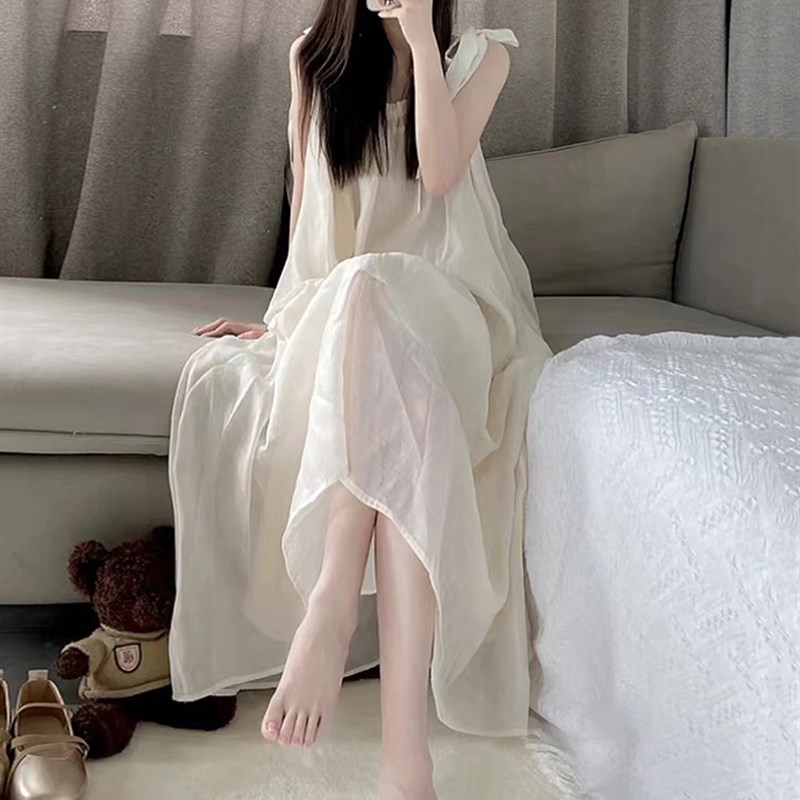 纯欲风吊带睡裙女夏天中长款吊带连衣裙睡衣女式夏季可外穿家居服