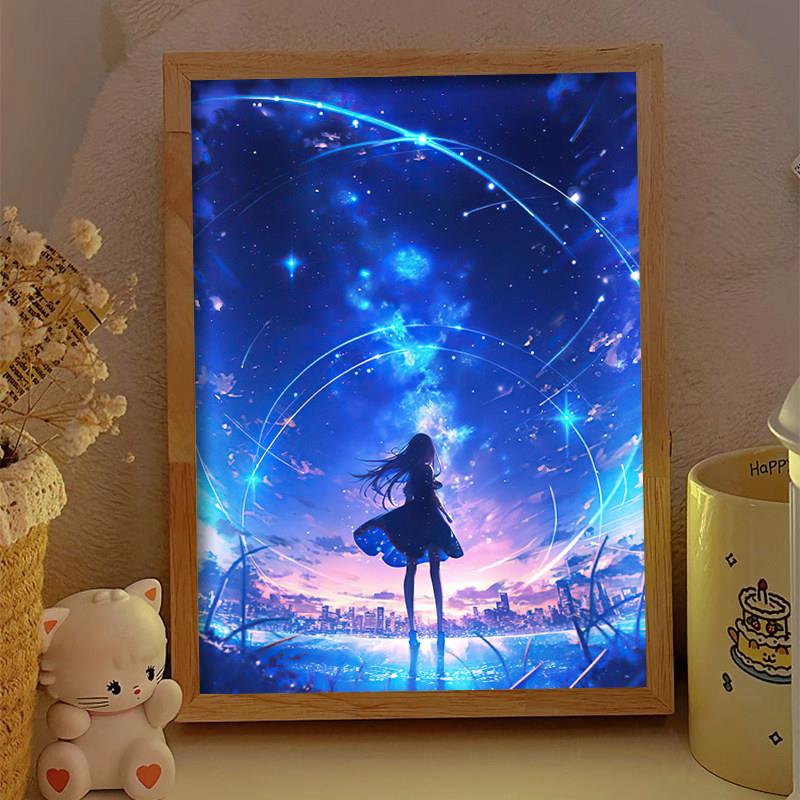 唯美星空灯光画动漫夜景二次元氛围灯摆件卧室书桌小夜灯生日礼物
