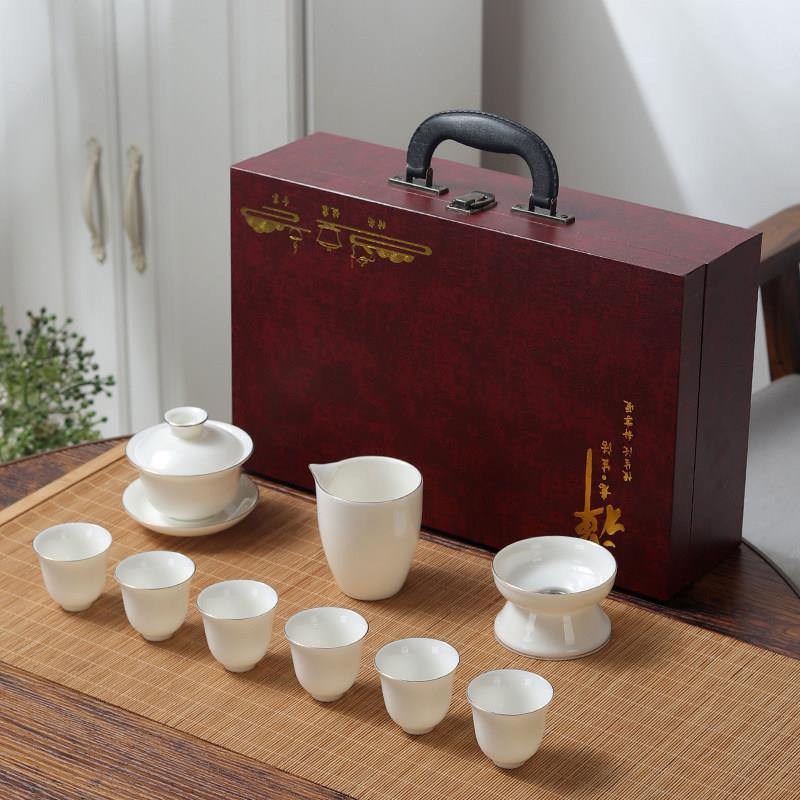 软玉瓷功夫茶套装高端家庭办公茶盖碗陶瓷茶盖碗茶杯定制