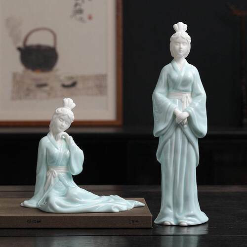 陶瓷文创古风仕女艺术工艺品摆饰家居客厅玄关书房茶室办公装饰品