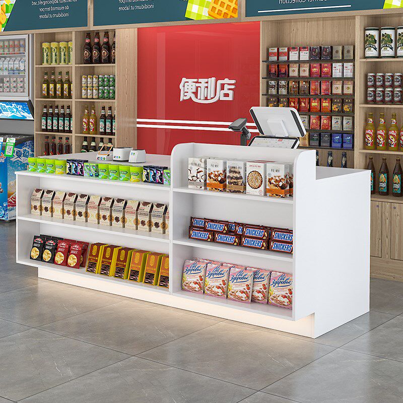 简约现代吧台桌 可定制收银柜台 便利店小型柜台 超市收款台设计