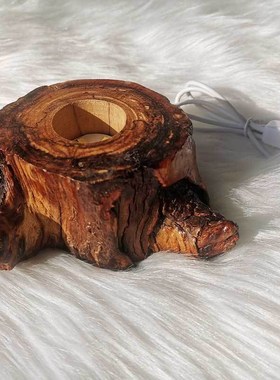 实木树段灯光球底座水晶柱底座晶簇矿标P灯座白光彩光暖光