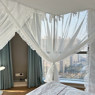 2024a新款 麻纱蚊帐加密亚麻家用卧室宫廷支架落地床幔高级公主幔