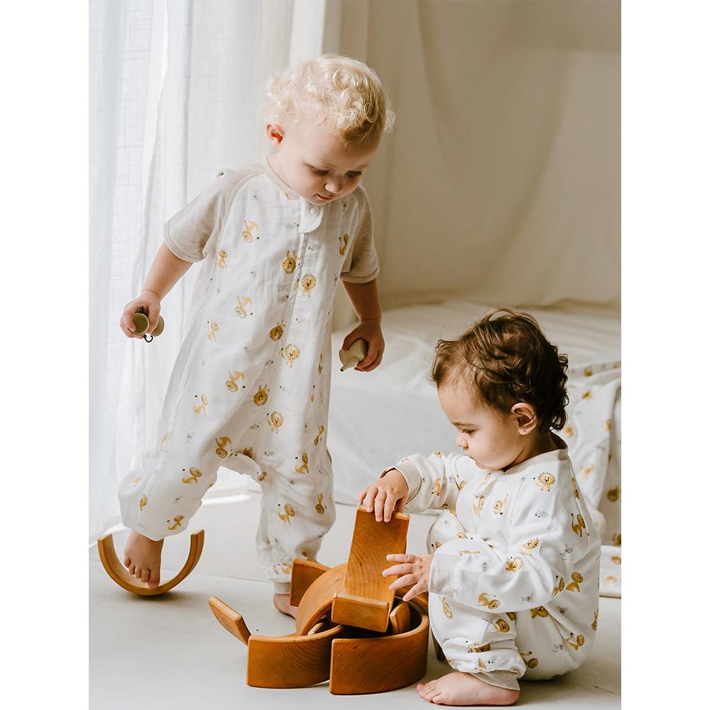 Nest Designs婴儿睡袋春款儿童纱布短袖拼接宝宝分腿睡袋春夏