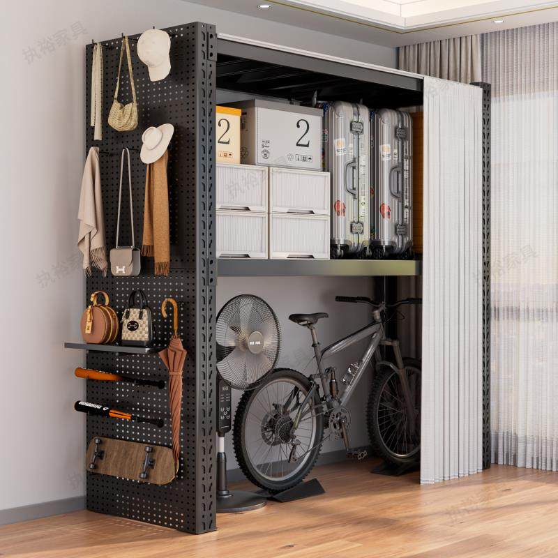 家用大件物品置物架带帘子洞洞板货架多层收纳架下空式落地储物架