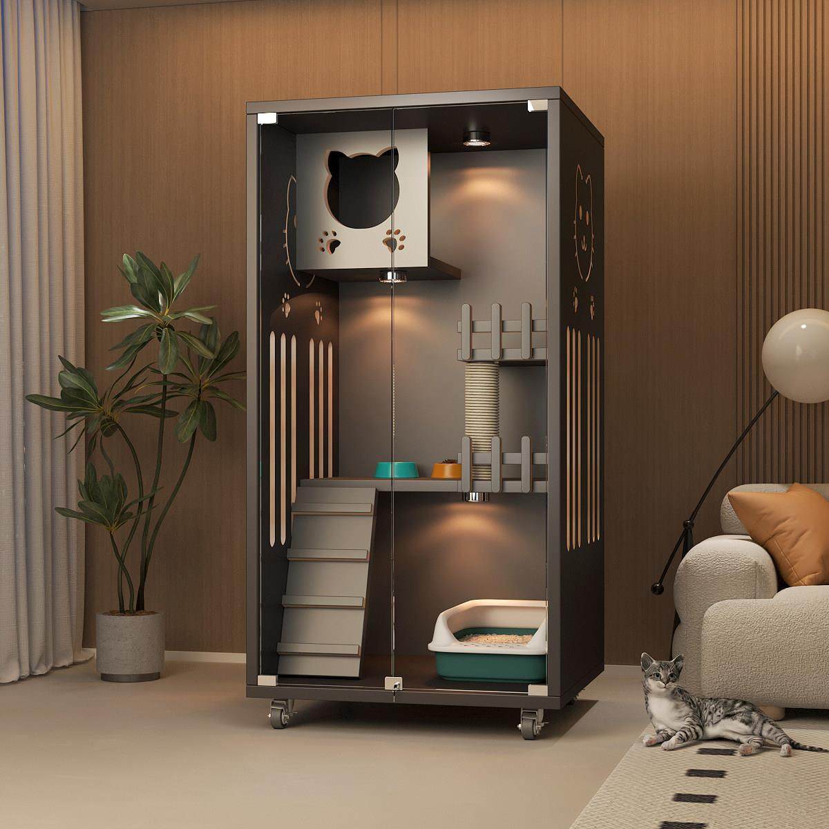 猫别墅家用室内实木猫窝四季通用猫柜带厕所一体不占地阳台猫屋舍,宠物/宠物食品及用品,猫笼子/猫别墅,淘宝优惠券,粉丝福利购,淘宝优惠卷