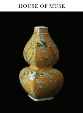 缪斯家 东方花鸟 四方福禄 新中式花瓶黄色手绘陶瓷覆古葫芦摆件