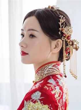 中式复古装金色新娘头饰龙凤褂秀禾服配饰凤冠霞帔发饰结婚饰品