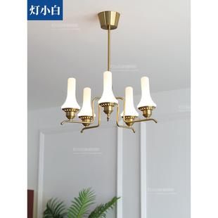 1950s 铜色喇叭玻璃客厅灯中古老钱风卧室吊灯覆古感年代灯具 法式