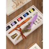 覆古羽毛笔蘸水笔机械齿轮沾墨钢笔礼盒送儿童节生日礼物