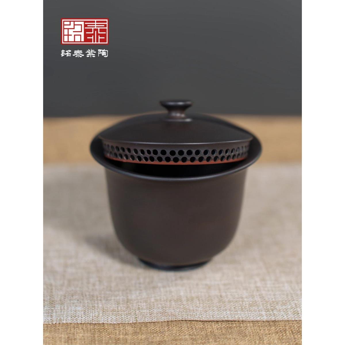 云南建水紫陶盖碗纯手工全孔手抓壶网红心肝壶中式泡茶具功夫盖碗