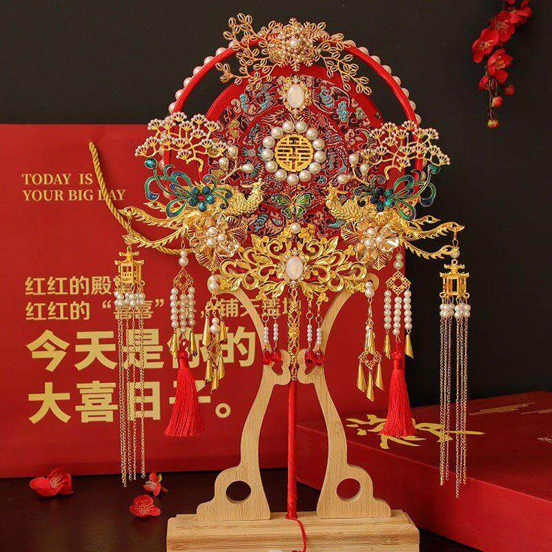 团扇新娘结婚diy材料包秀禾服扇子中式高级成品手工古风重工喜扇