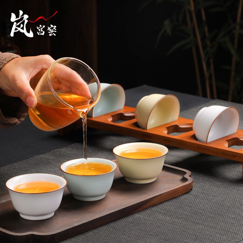 天青色汝窑小茶杯套装6只茶碗客人杯功夫茶品茗杯陶瓷主人杯高端