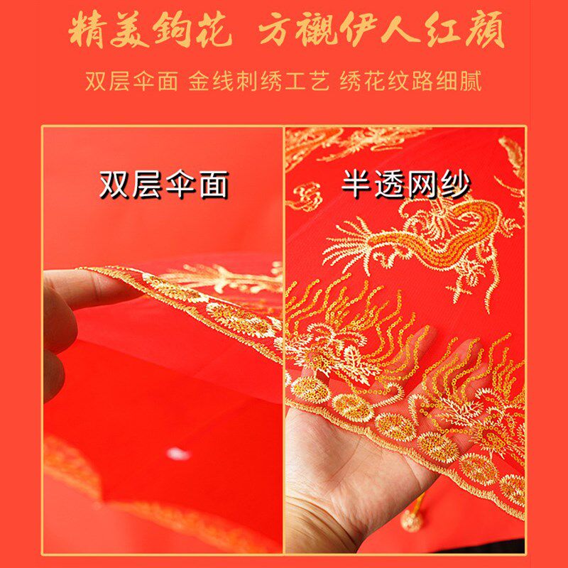 高档结婚伞新娘伞出嫁婚礼大红色伞复古中式长柄红伞婚庆用品订婚