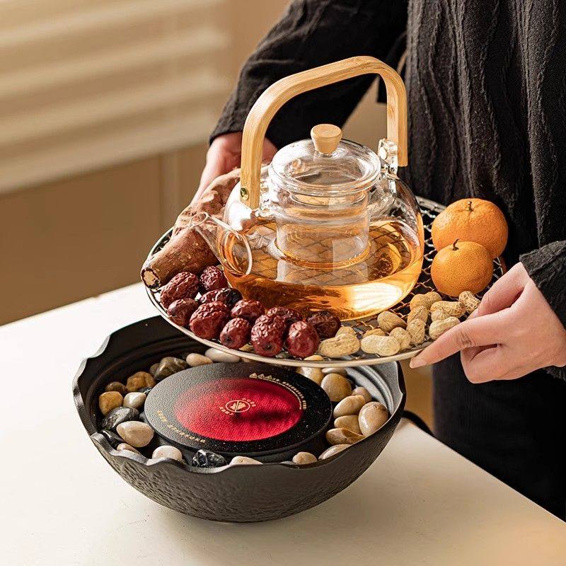 围炉煮茶家用室内电陶炉煮茶器具全套烤火炉煮茶茶具套装玻璃茶壶