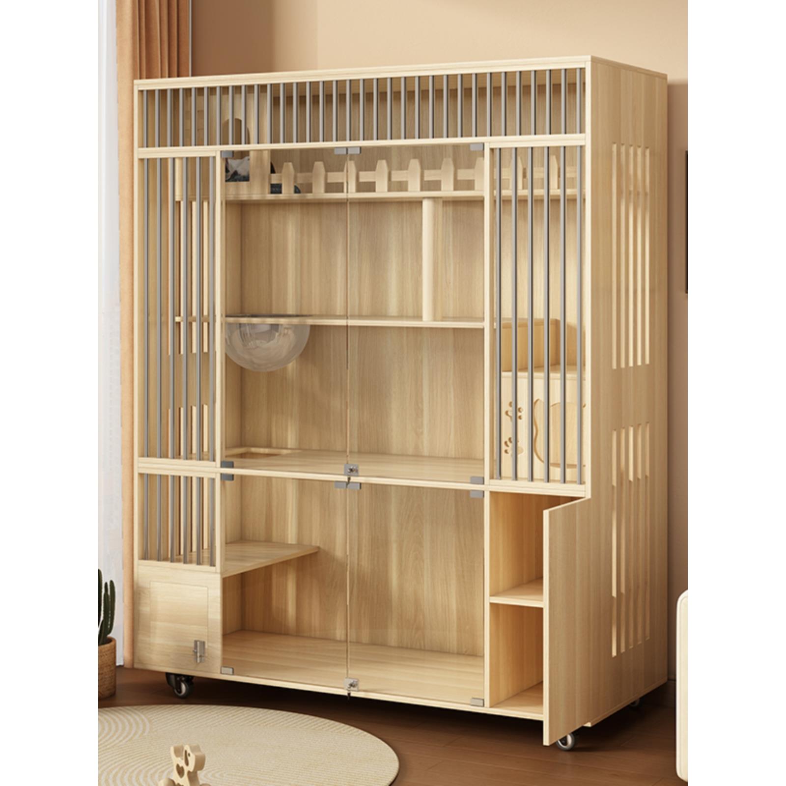 实木猫别墅亚克力家用猫笼舍屋防水柜室内定制房子大型窝厕所一体